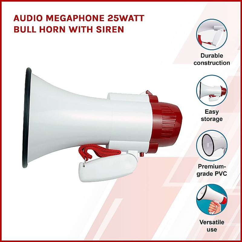 Audio Megaphone 25Watt Bull Horn with Siren