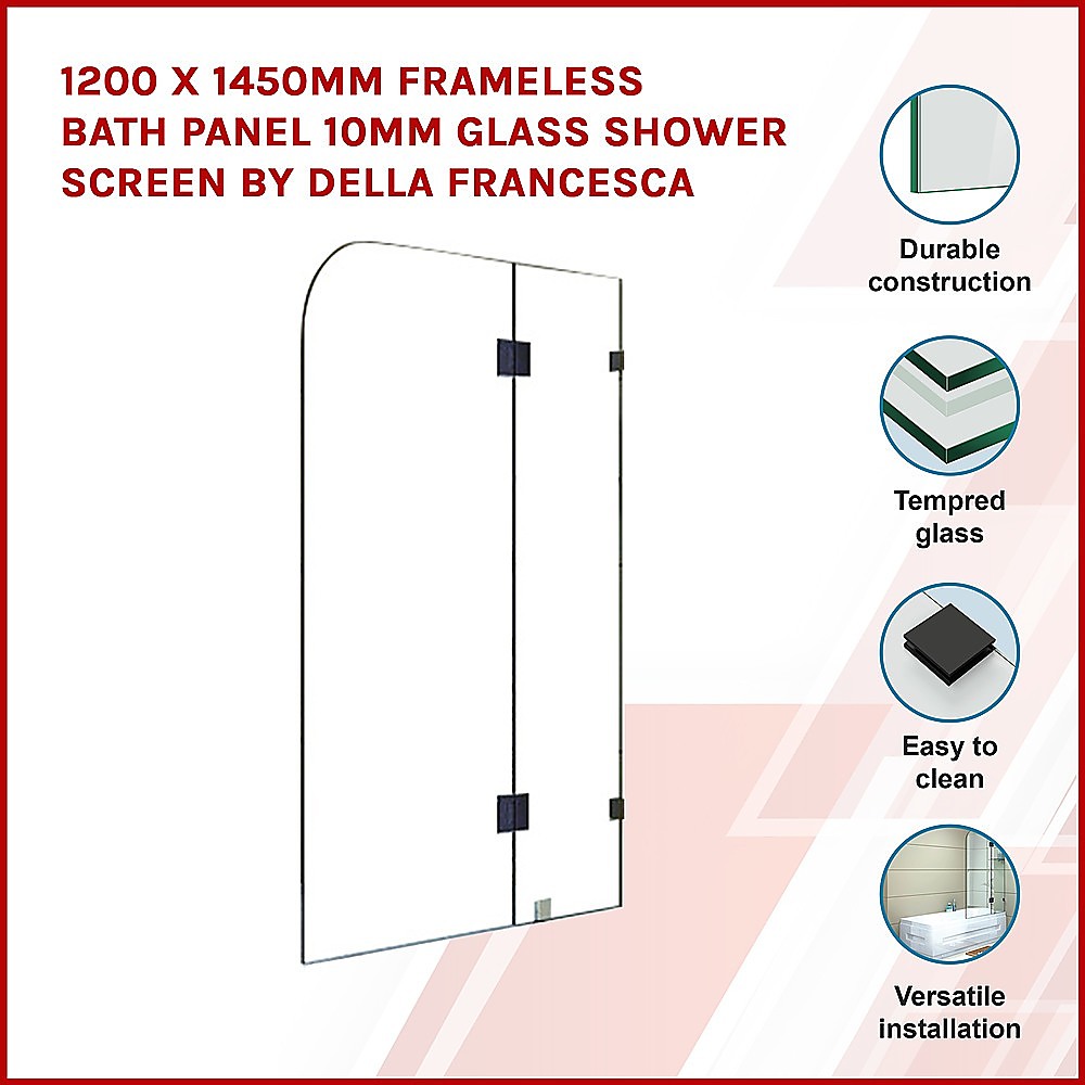 1200 x 1450mm Frameless Bath Panel 10mm Glass Shower Screen Glass Finish By Della Francesca