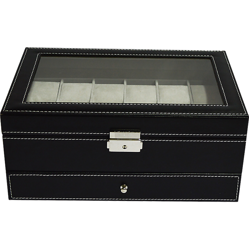 12 Grids Watch Display Case Leather jewellery Storage Box Organiser Lock Key