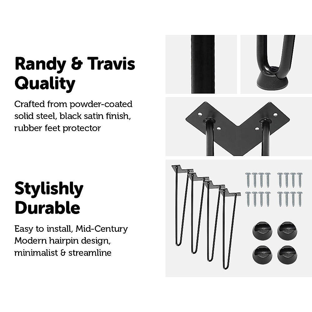 Set of 4 Industrial Retro Hairpin Table Legs 12mm Steel Bench Desk 45cm Leg