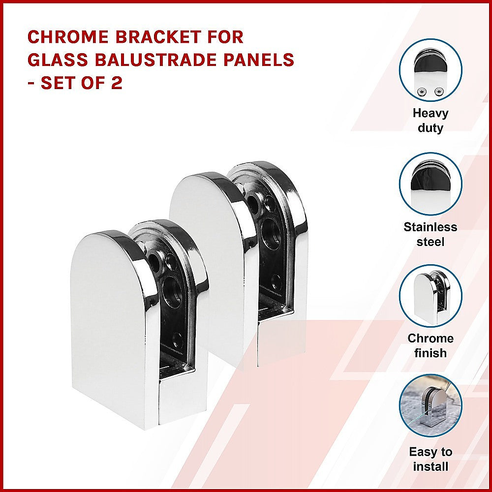 Chrome Bracket for Glass Balustrade Panels - Set of 2