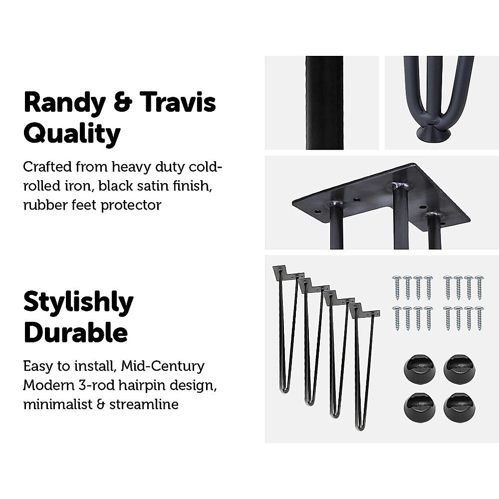 Set of 4 Industrial Retro Hairpin Table Legs 12mm Steel Bench Desk 41cm Leg