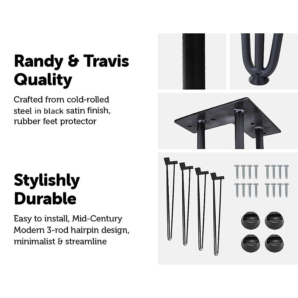 Set of 4 Industrial Retro Hairpin Table Legs 12mm Steel Bench Desk 71cm Leg