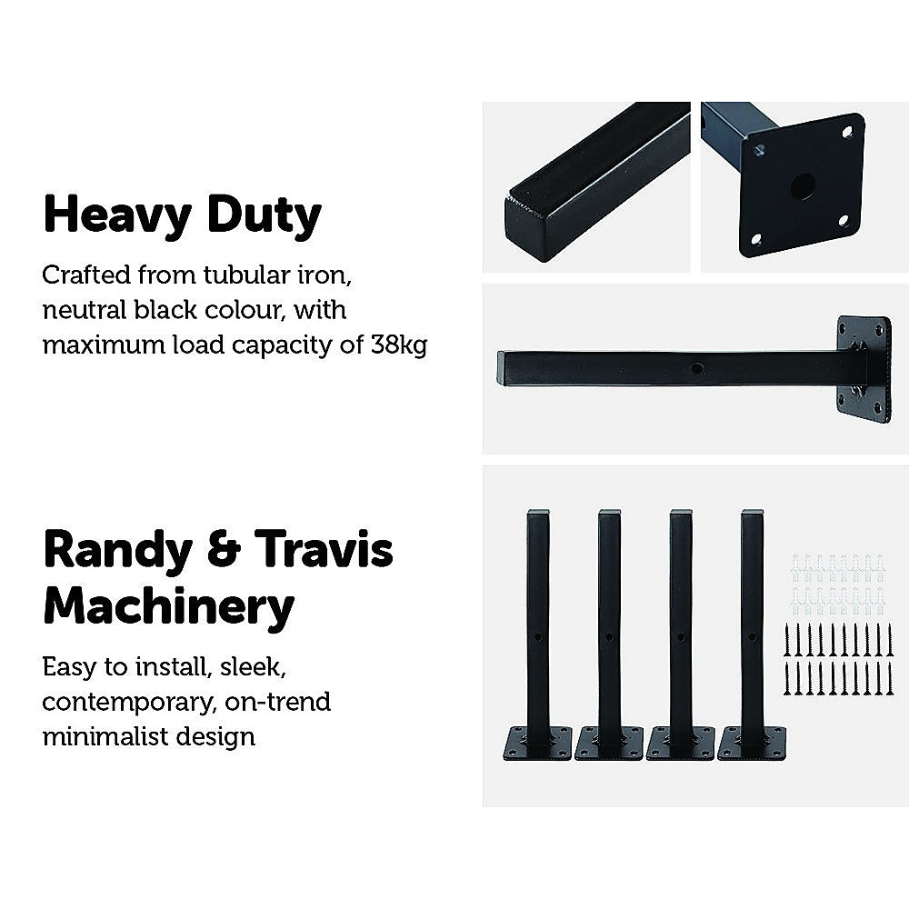20cm Floating Shelf Brackets Industrial Metal Shelving Supports 4-Pack