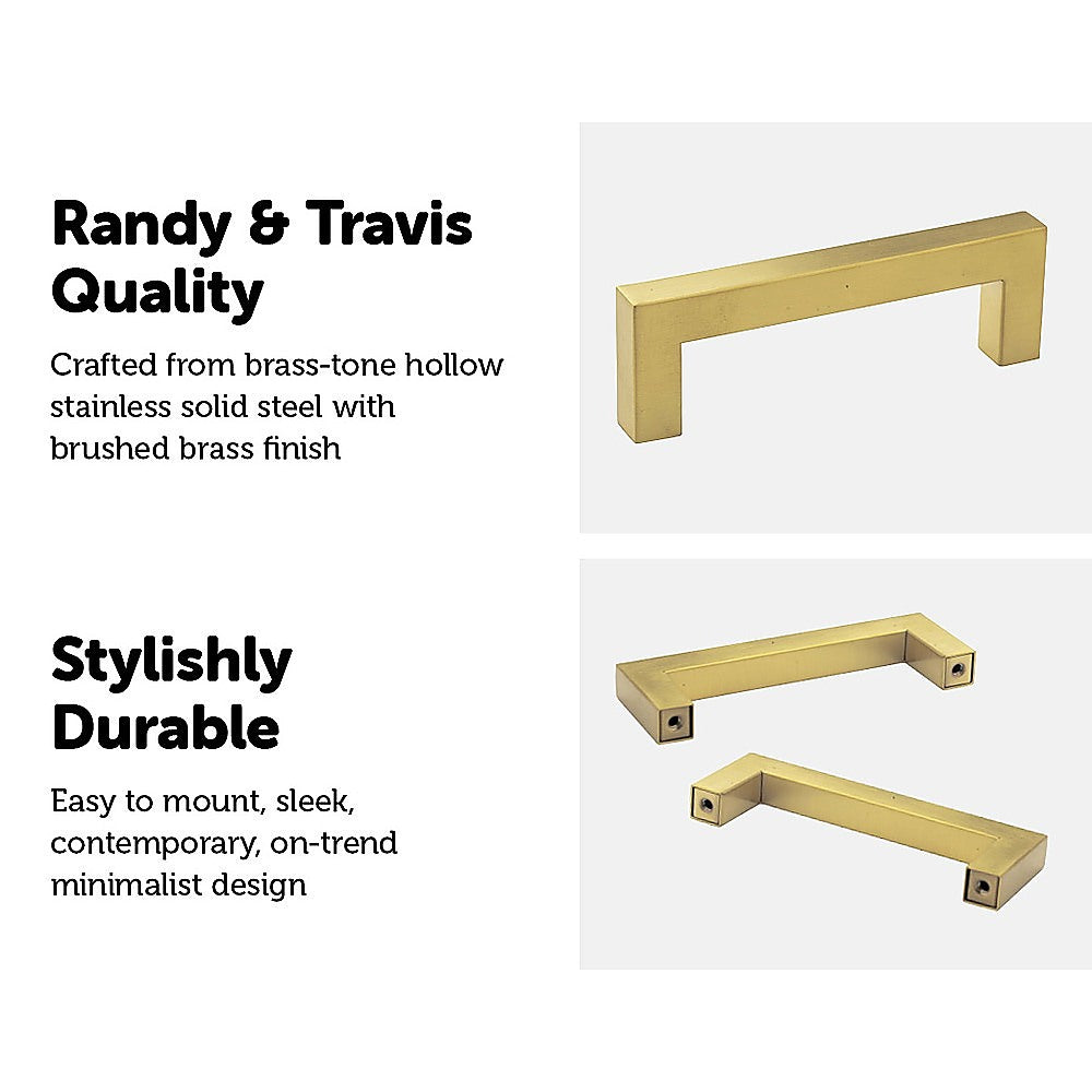 15x Brushed Brass Drawer Pulls Kitchen Cabinet Handles - Gold Finish 256mm