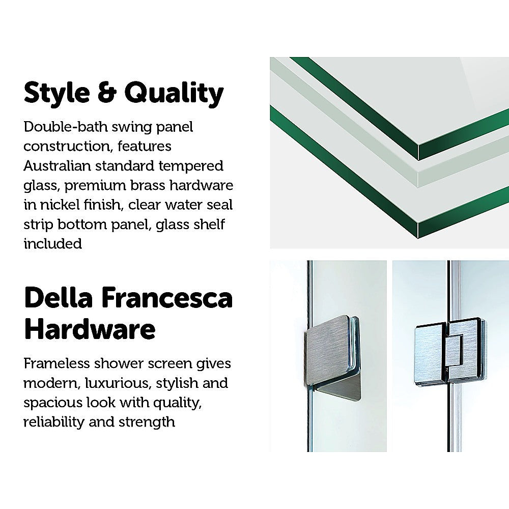 900 x 1450mm Frameless Bath Panel 10mm Glass Shower Screen By Della Francesca