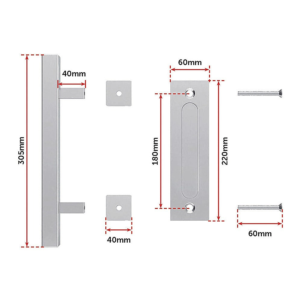 12" Square Pull and Flush Door Handle Set Stainless Steel Barn Door Hardware