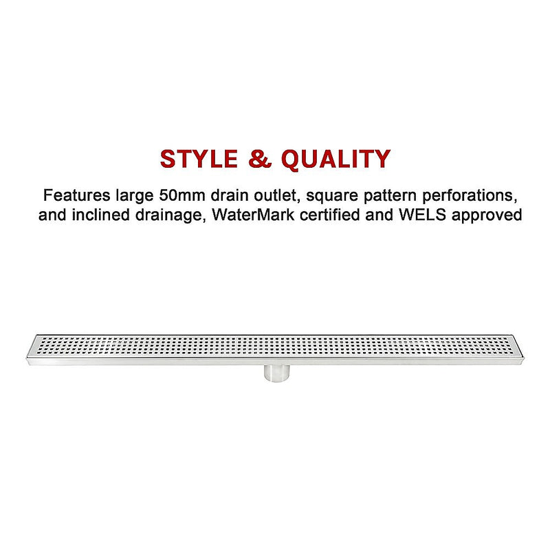 900mm Bathroom Shower Stainless Steel Grate Drain w/Centre outlet Floor Waste Square Pattern
