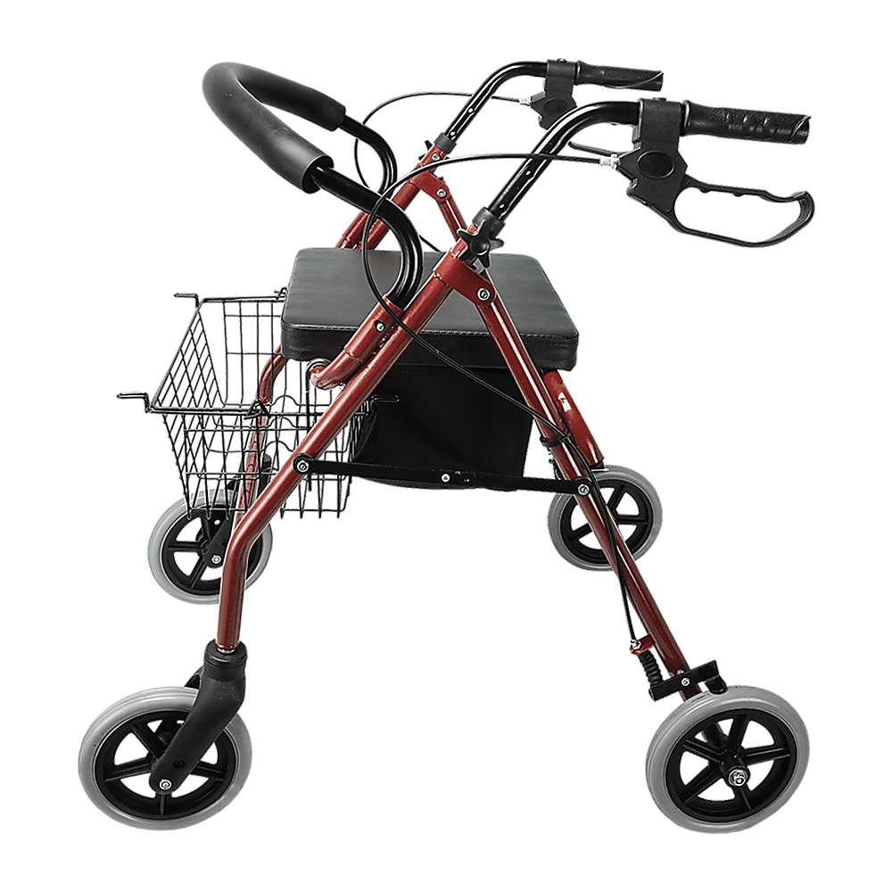 Rollator Walker Walking Frame With Wheels Zimmer Mobility Aids Seat Red