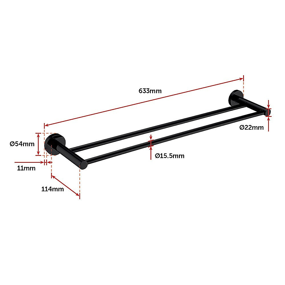 Double Classic Towel Bar Rail Bathroom Matte Black Finish