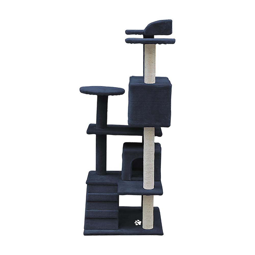 132cm Cat Tree Scratching Post Scratcher Tower Condo House Furniture Wood - Grey