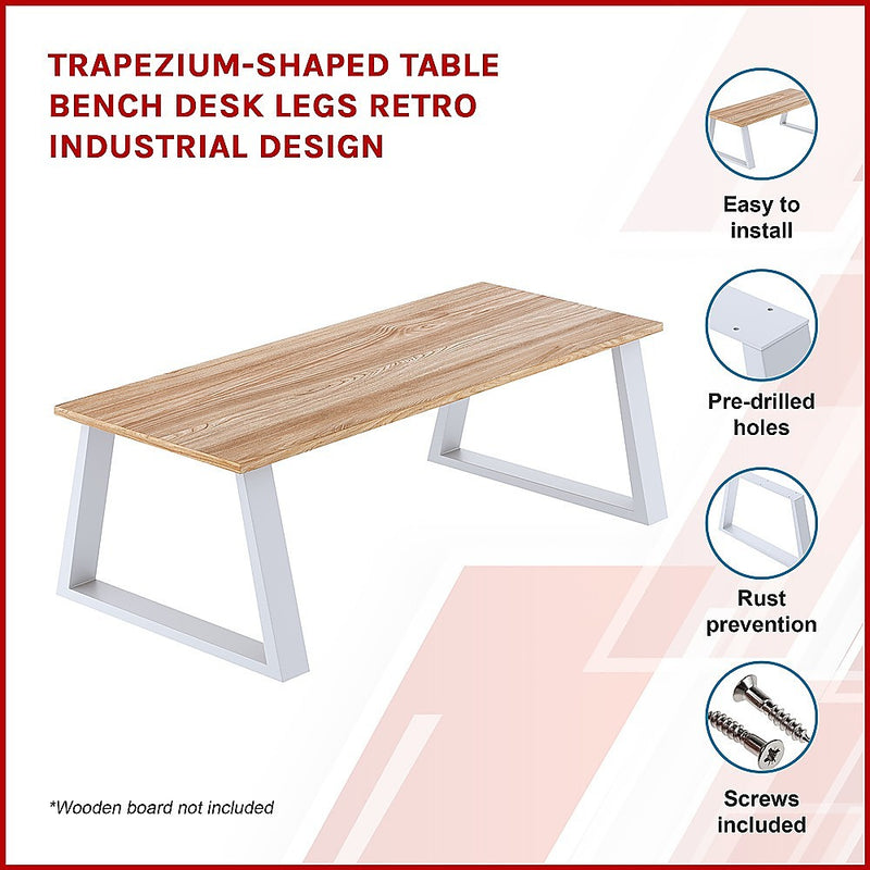 Trapezium-Shaped Table Bench Desk Legs Retro Industrial Design Fully Welded - White