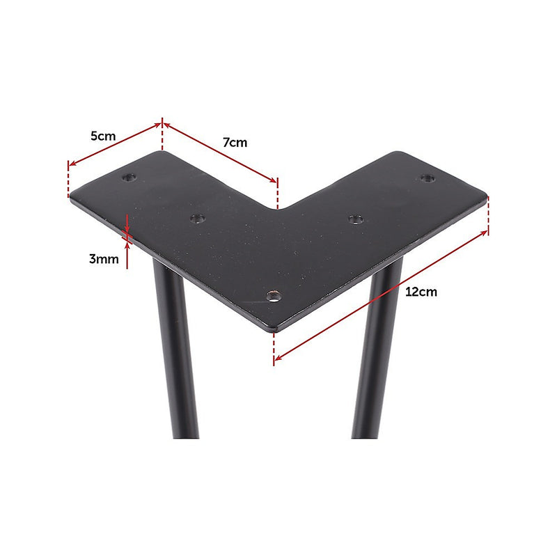 Set of 4 Industrial Retro Hairpin Table Legs 12mm Steel Bench Desk - 11cm Black