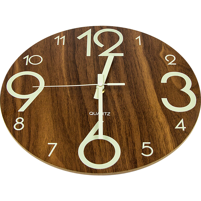 Glow In Dark Wall Clock Luminous Quartz Wooden Non Ticking Home Decor 12''/30cm