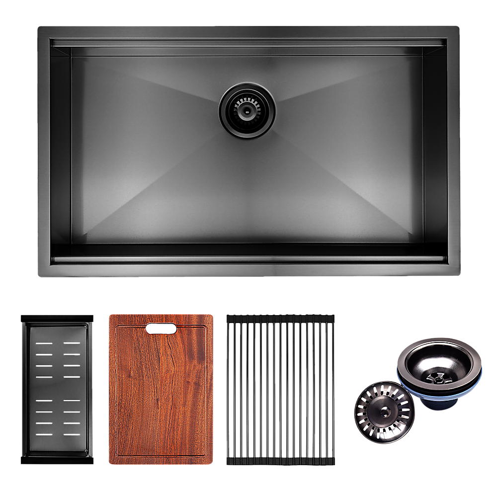 Brienz 32-inch Nano Workstation Ledge Undermount 16 Gauge Stainless Steel Kitchen Sink Single Bowl