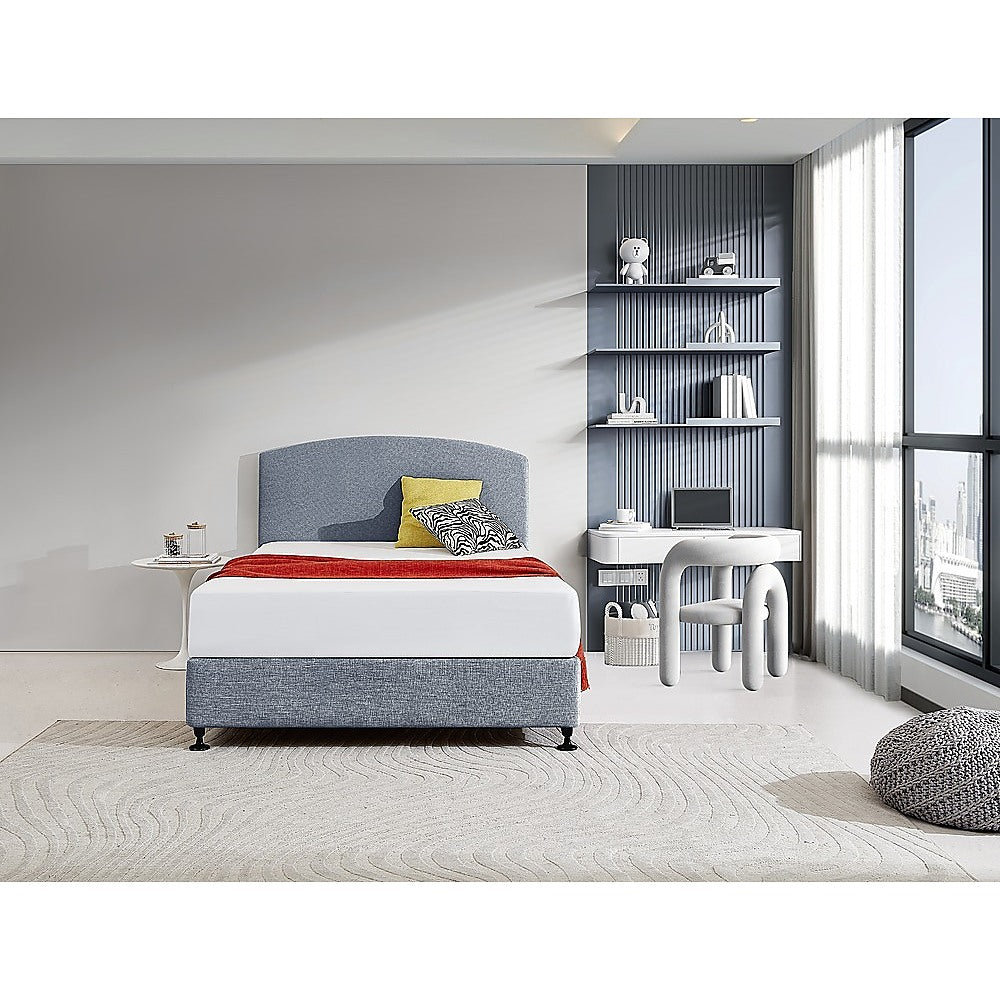 Linen Fabric Double Bed Curved Headboard Bedhead - Berlin Blue