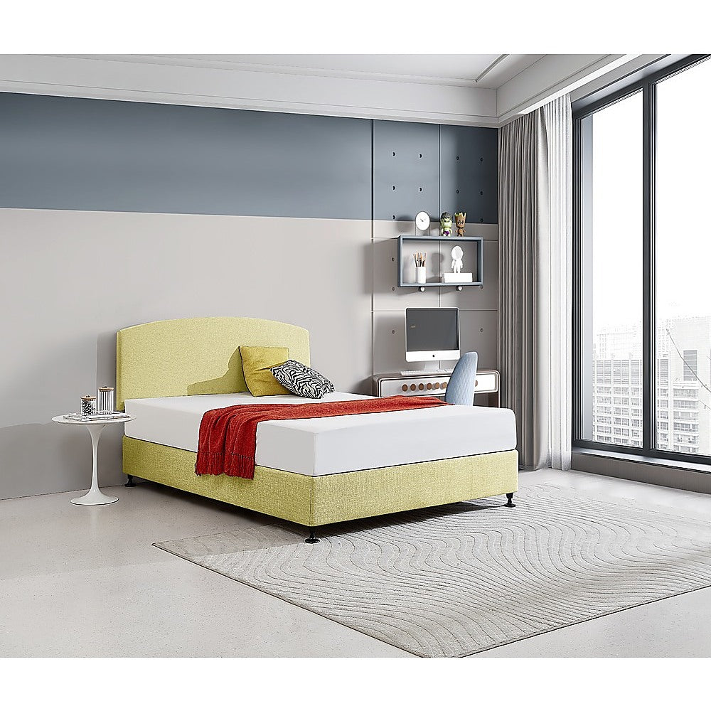 Linen Fabric Queen Bed Curved Headboard Bedhead - Sulfur Yellow