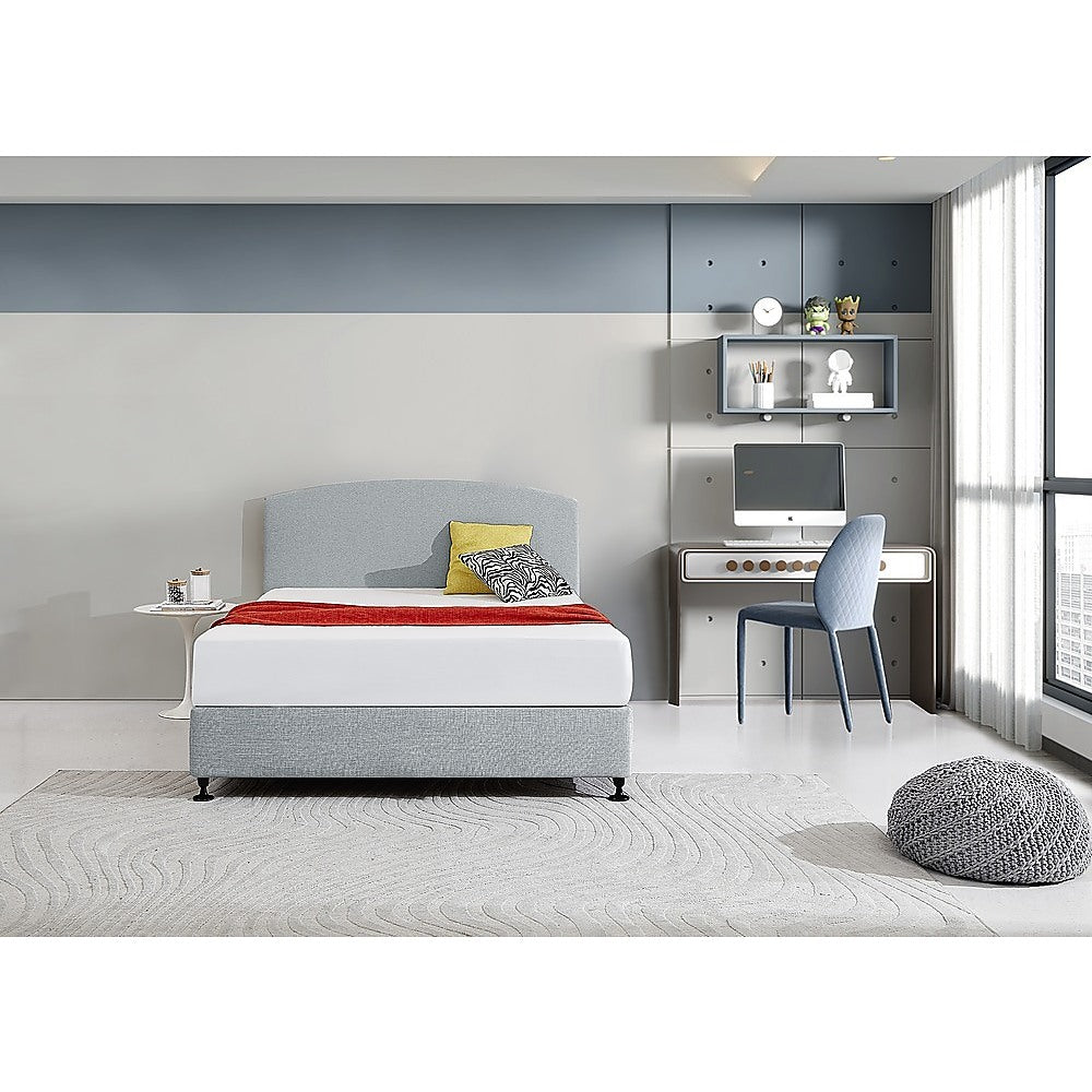 Linen Fabric Queen Bed Curved Headboard Bedhead - Stone Grey