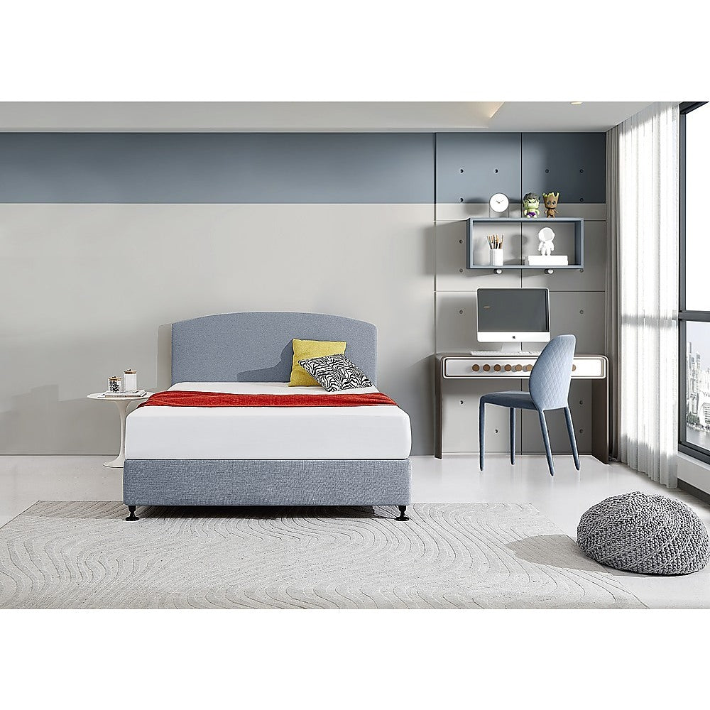 Linen Fabric Queen Bed Curved Headboard Bedhead - Berlin Blue