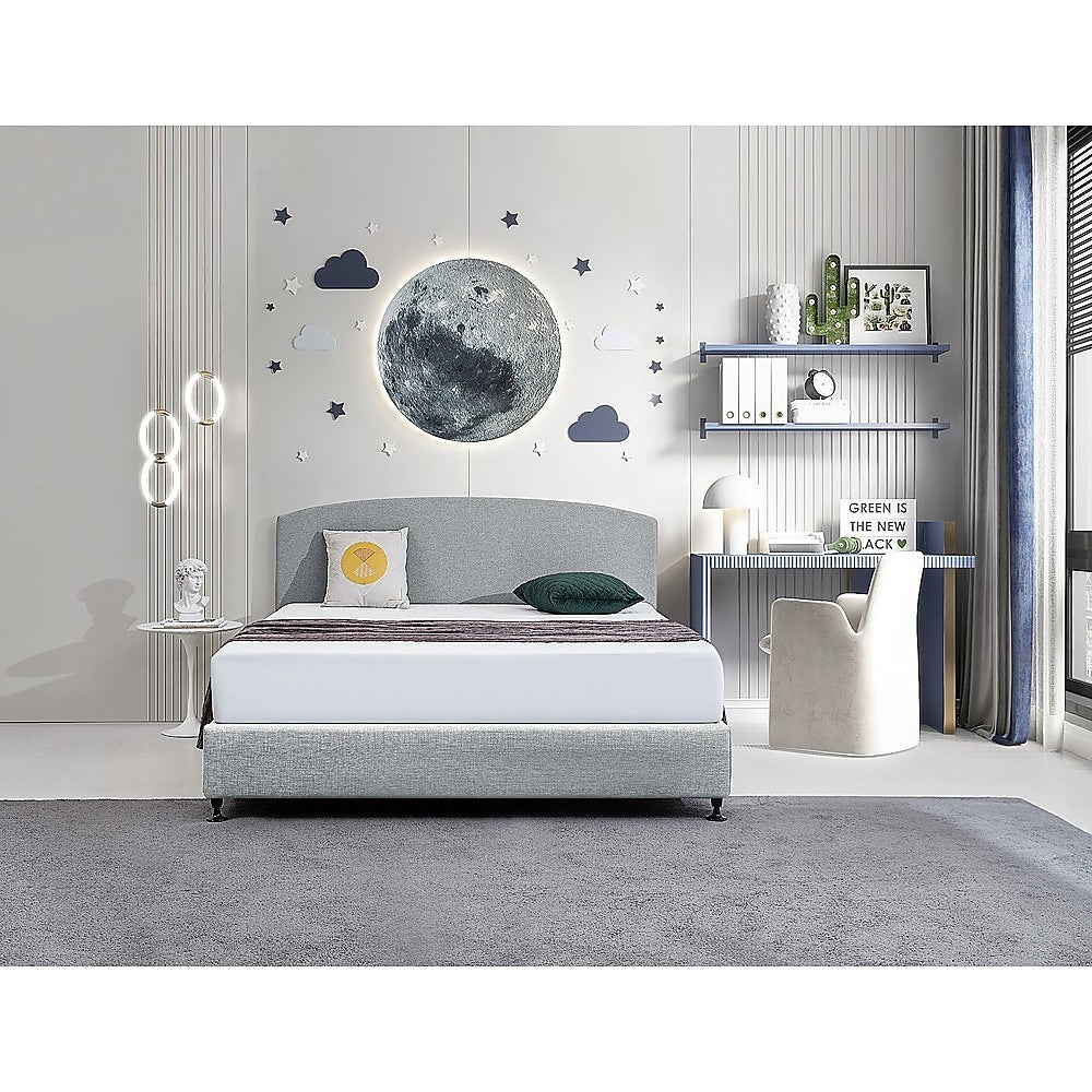 Linen Fabric King Bed Curved Headboard Bedhead - Stone Grey