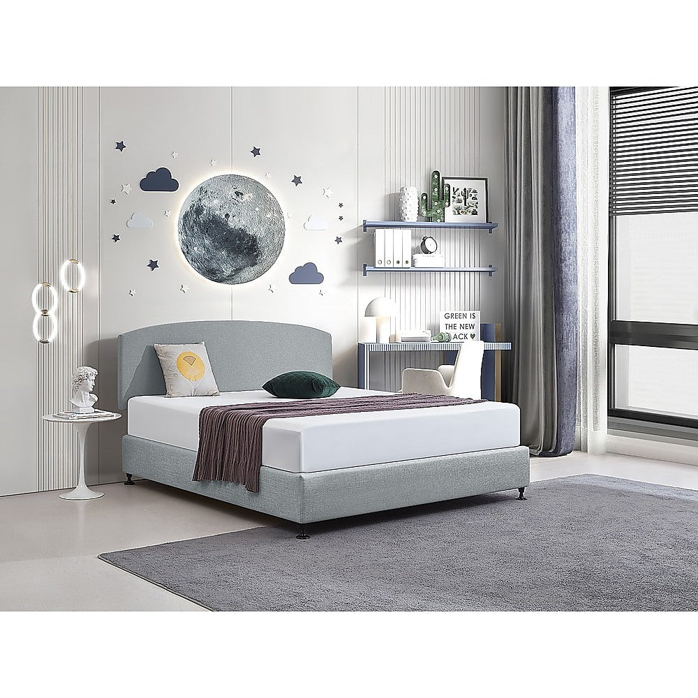 Linen Fabric King Bed Curved Headboard Bedhead - Stone Grey