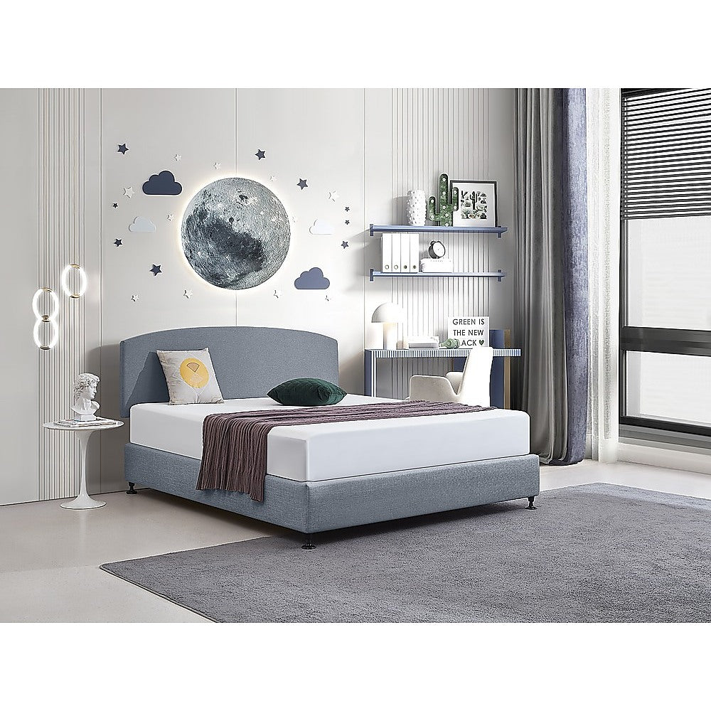 Linen Fabric King Bed Curved Headboard Bedhead - Berlin Blue