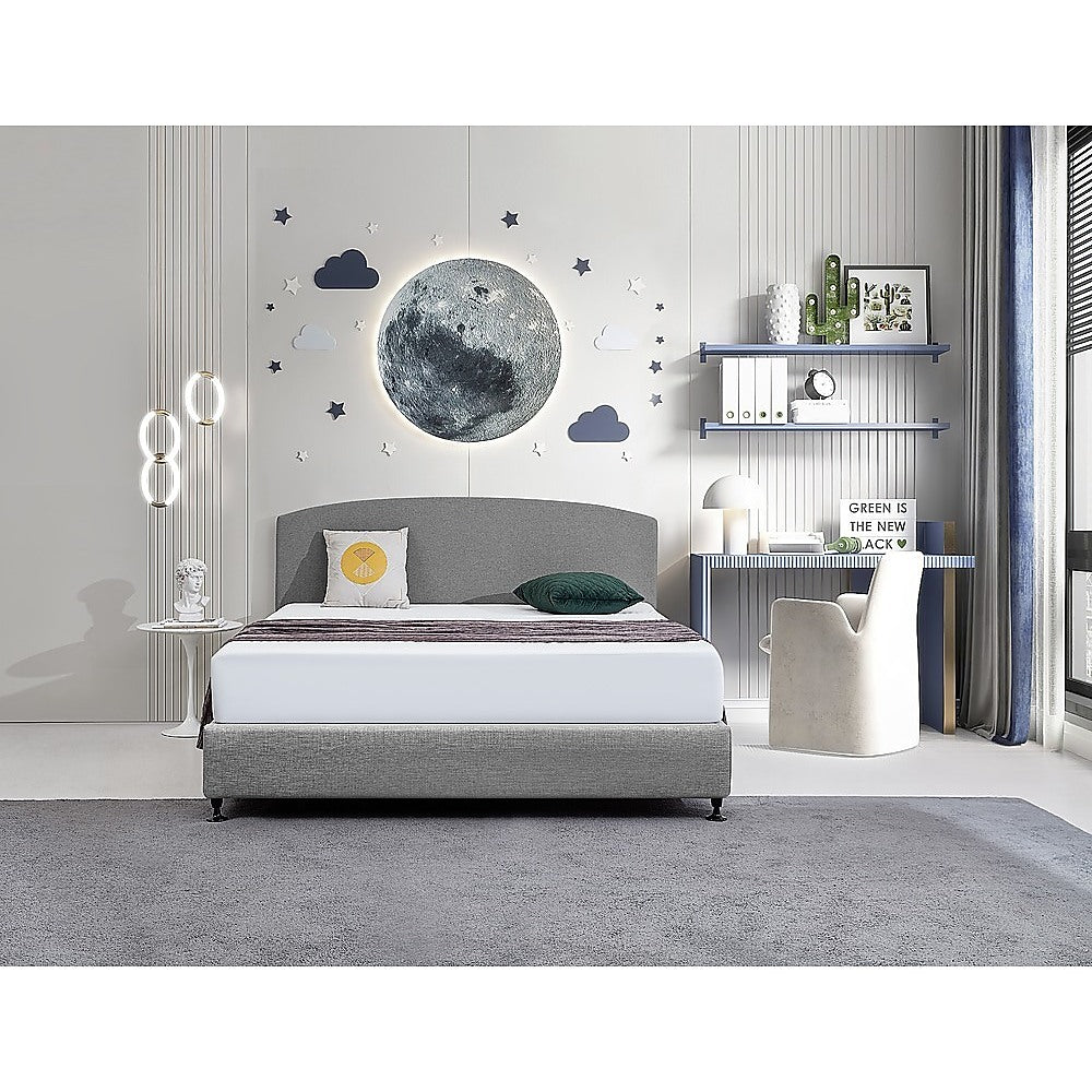 Linen Fabric King Bed Curved Headboard Bedhead - Night Ash