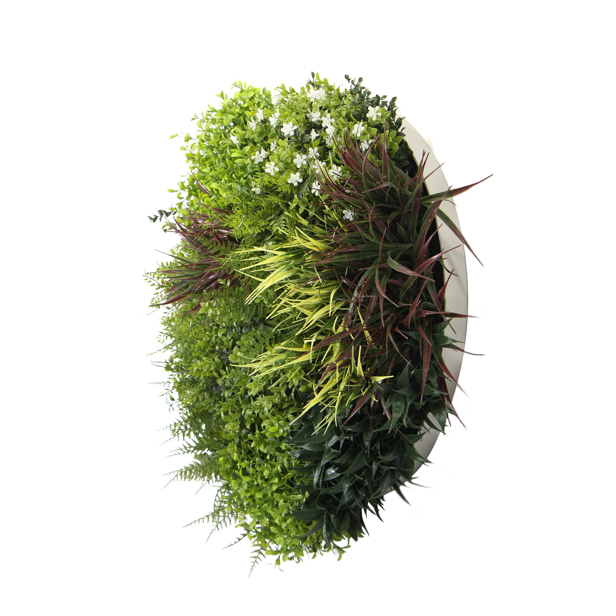 Slimline Artificial Green Wall Disc Art 80cm Green Field UV Resistant (White)