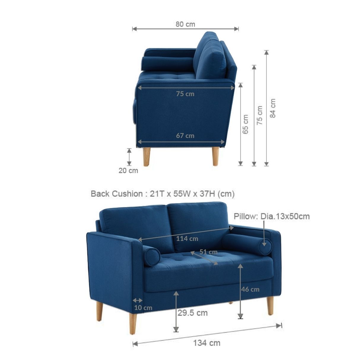 Cassandra 2 Seater Sofa Loveseat couch Blue