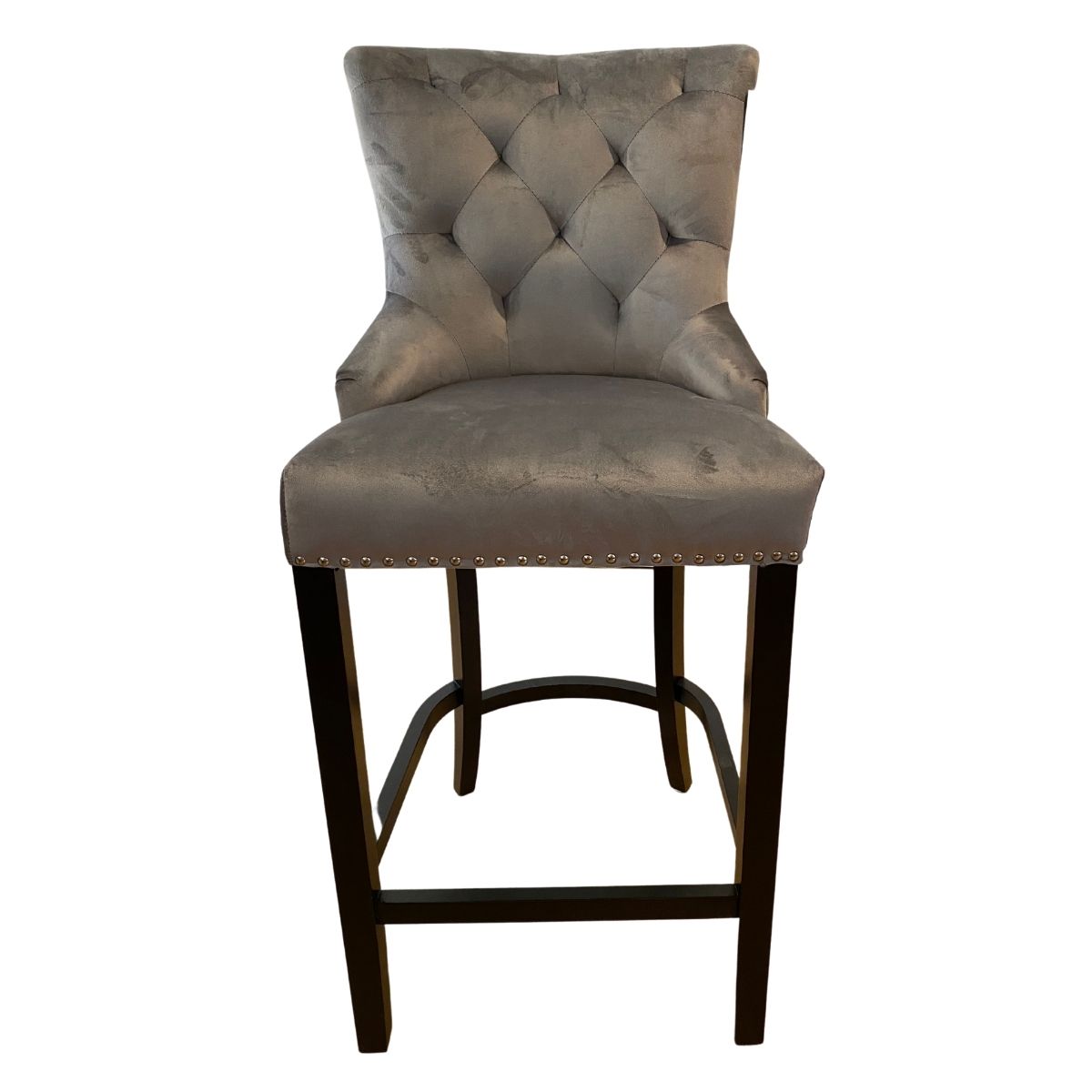Little Lady Grey Bar Stool Quilted Velvet with a Silver-toned Ring Knocker