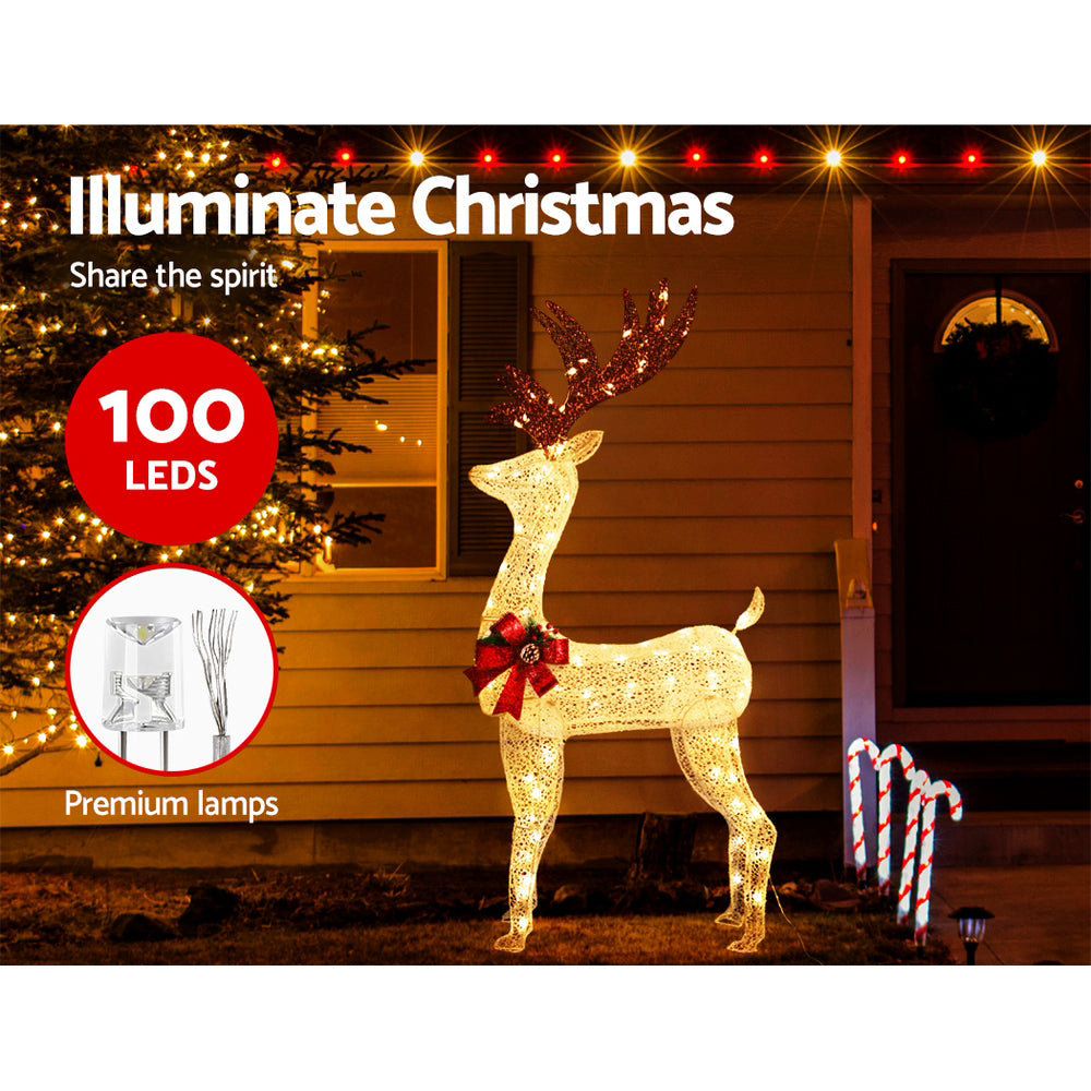 1.5M Christmas Lights Reindeer 100 LED Decorations Jingle Jollys