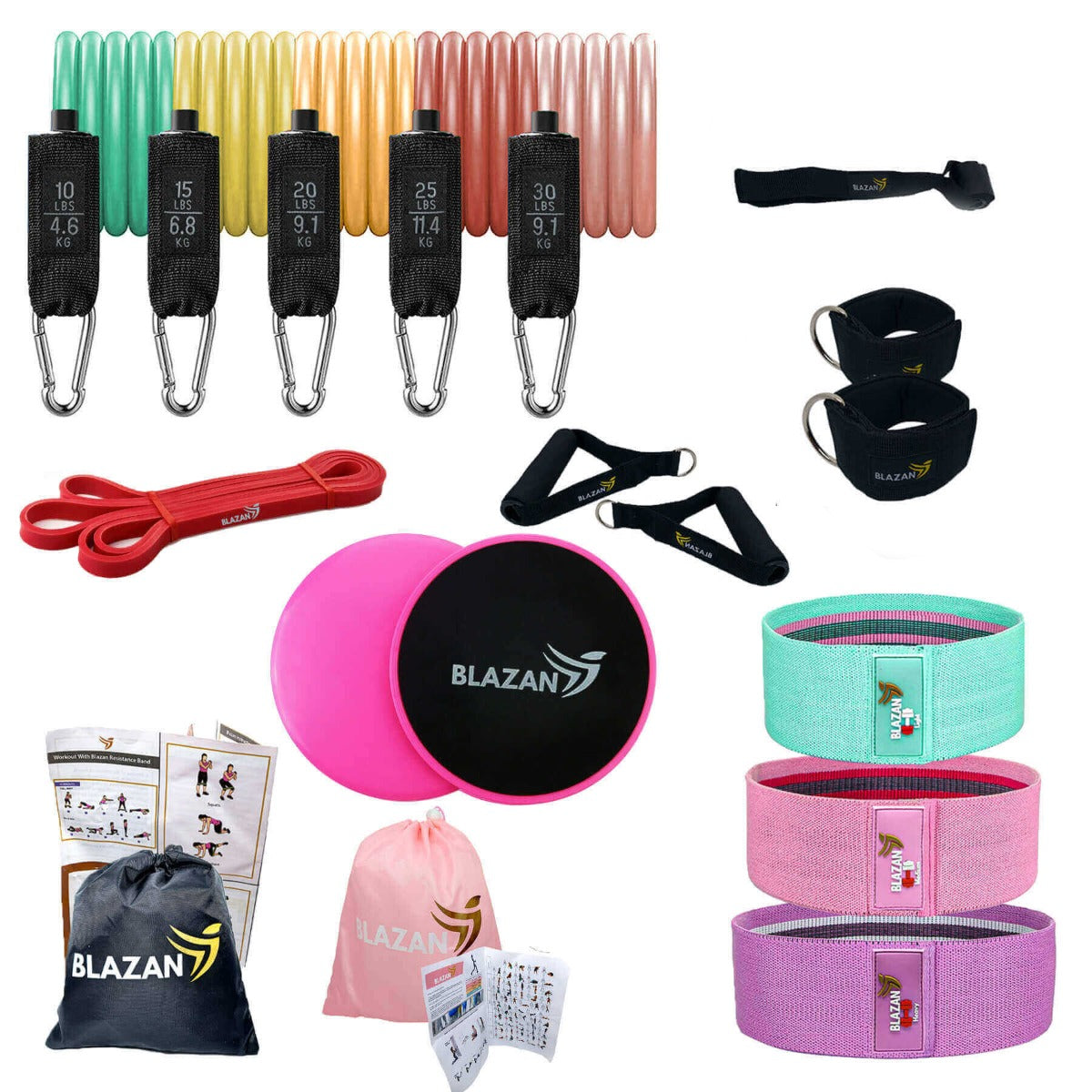 Resistance Exercise Bands Fitness Bundle 21 Pieces Complete Home Workout Tube Booty Bands Heavy Duty Band Gliding Core Sliders