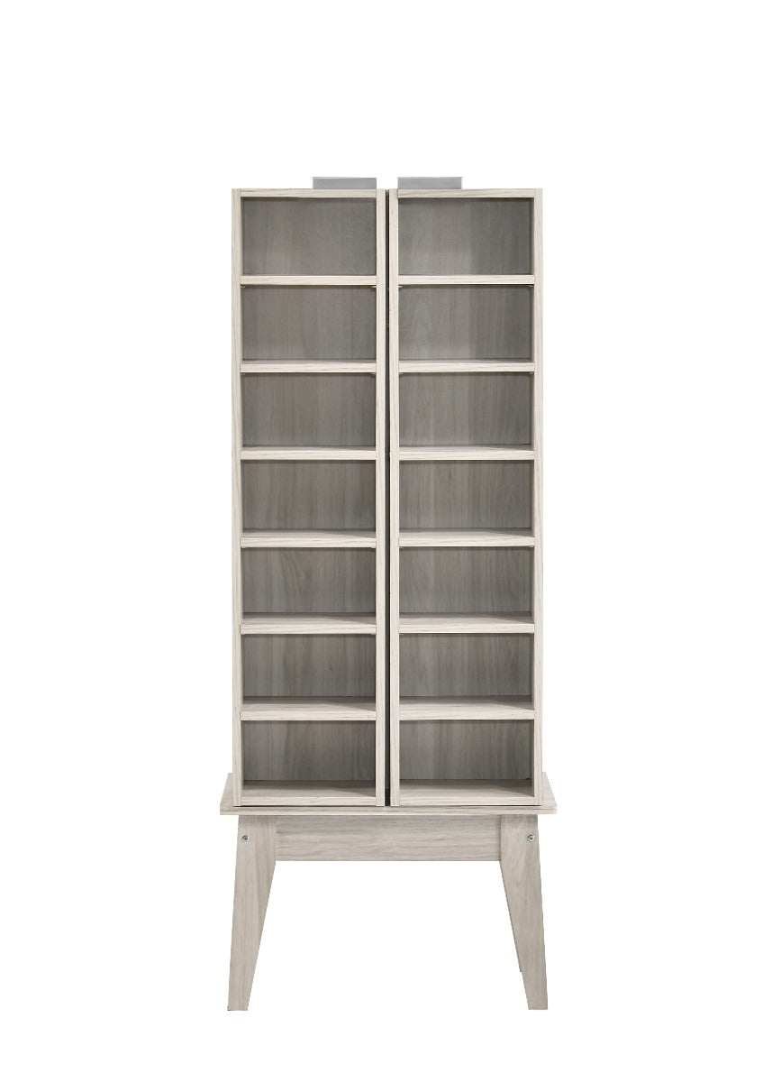 Multimedia DVD CD Storage Cabinet With Hidden Compartment In White Oak