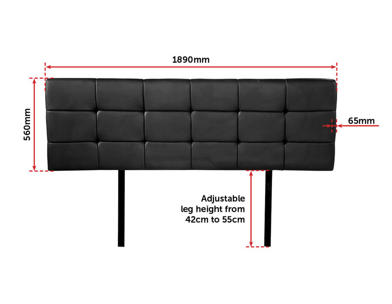 PU Leather King Bed Deluxe Headboard Bedhead - Black