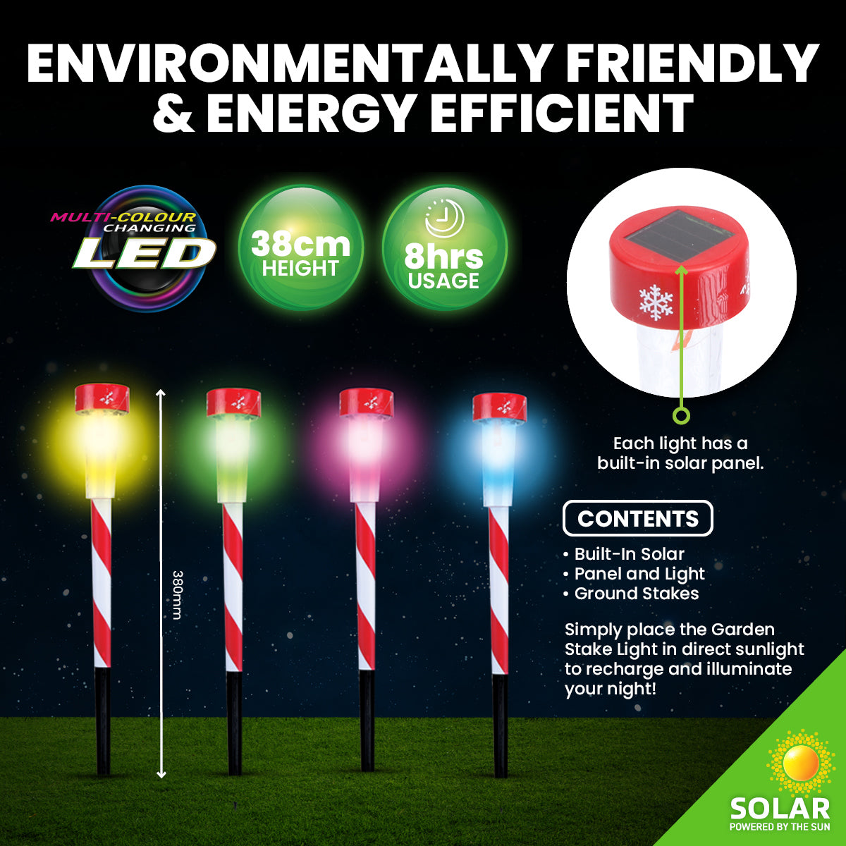 Christmas By Sas 24PCE Solar Stakes Red & White Striped Colour Changing 36cm