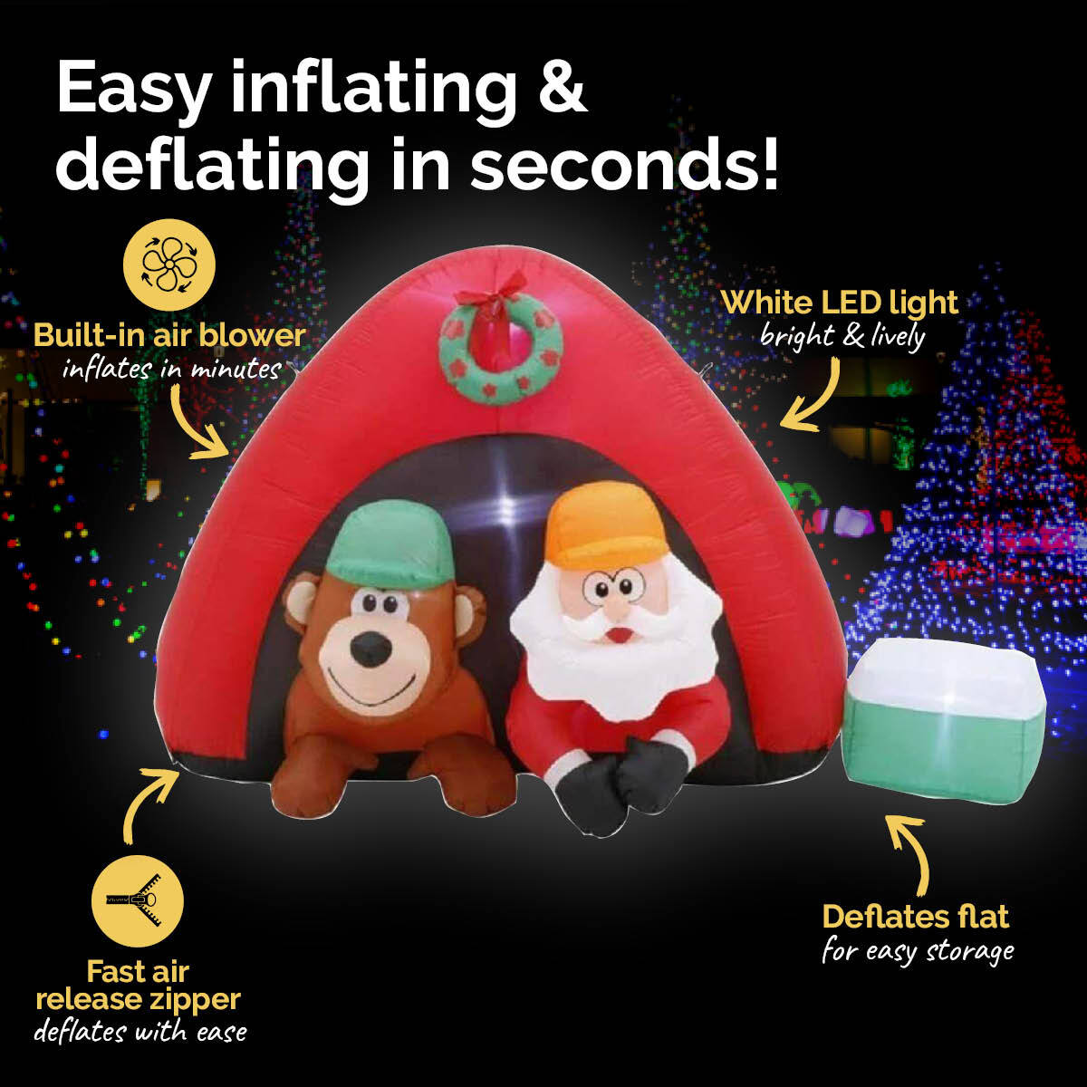 Christmas By Sas 1.8m Santa & Bear Camping Built-In Blower LED Lighting