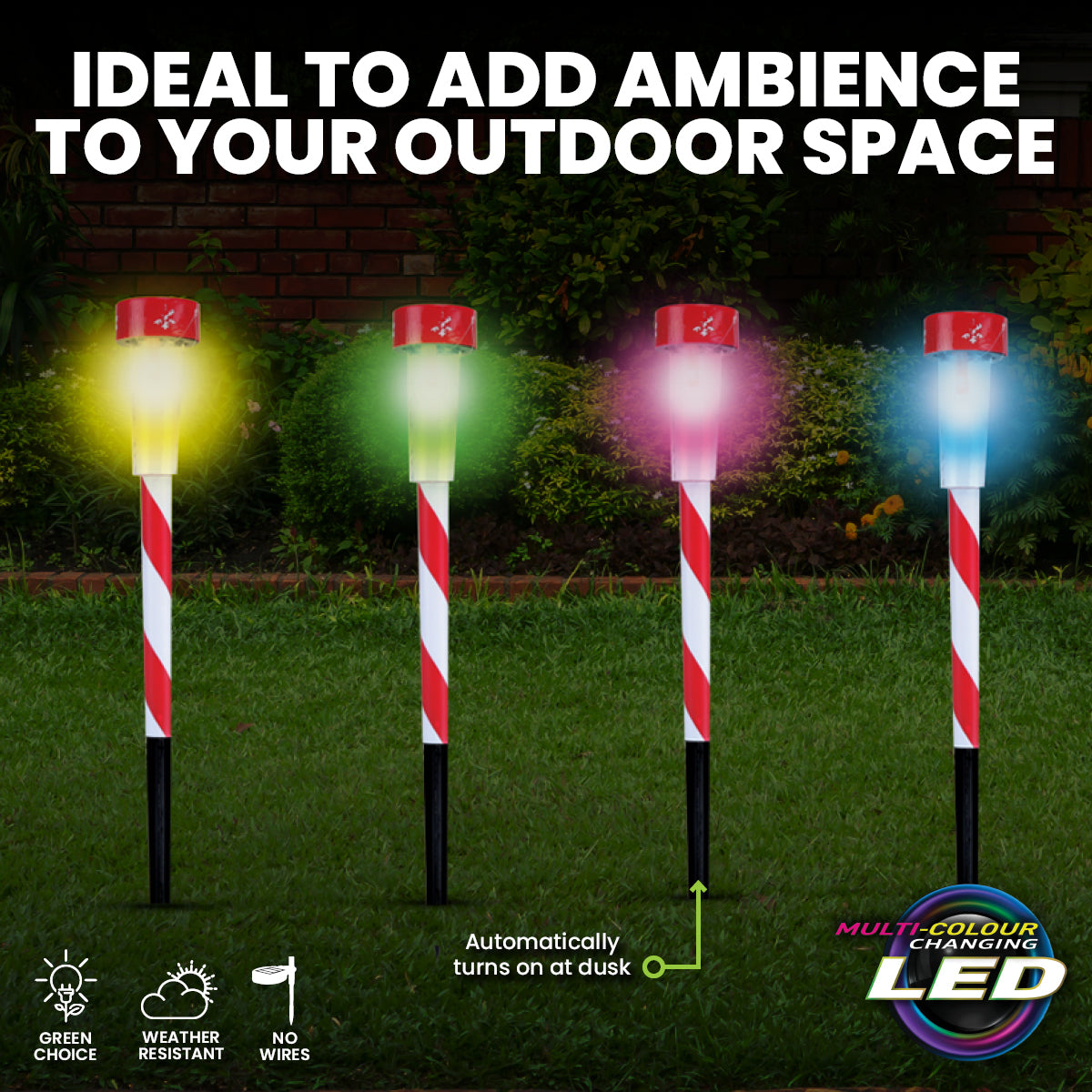 Christmas By Sas 24PCE Solar Stakes Red & White Striped Colour Changing 36cm