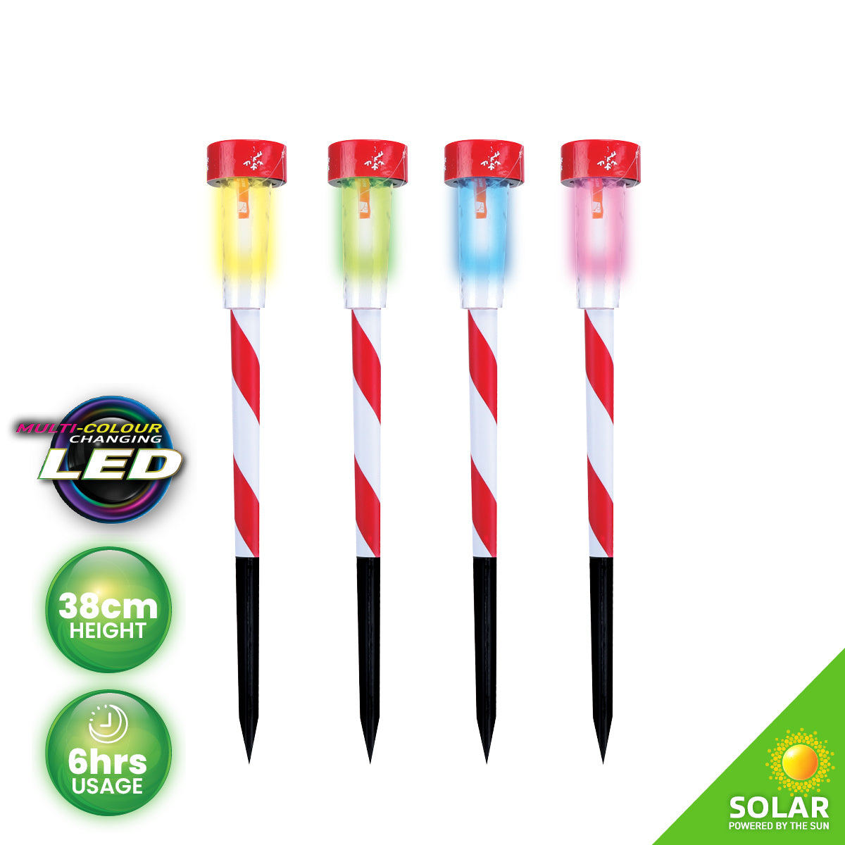 Christmas By Sas 24PCE Solar Stakes Red & White Striped Colour Changing 36cm