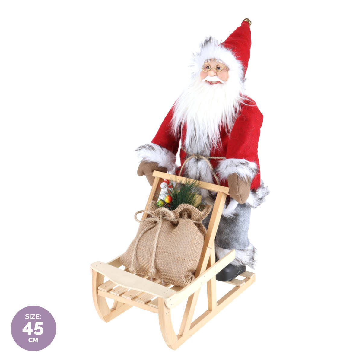 Christmas By Sas 45cm x 30cm Santa & Wooden Sleigh Decorative Statue Intricate Details