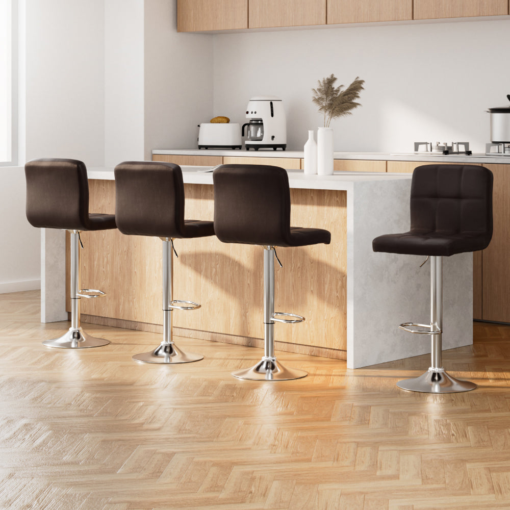 Artiss Set of 4 Bar Stools Gas lift Swivel - Steel and Chocolate