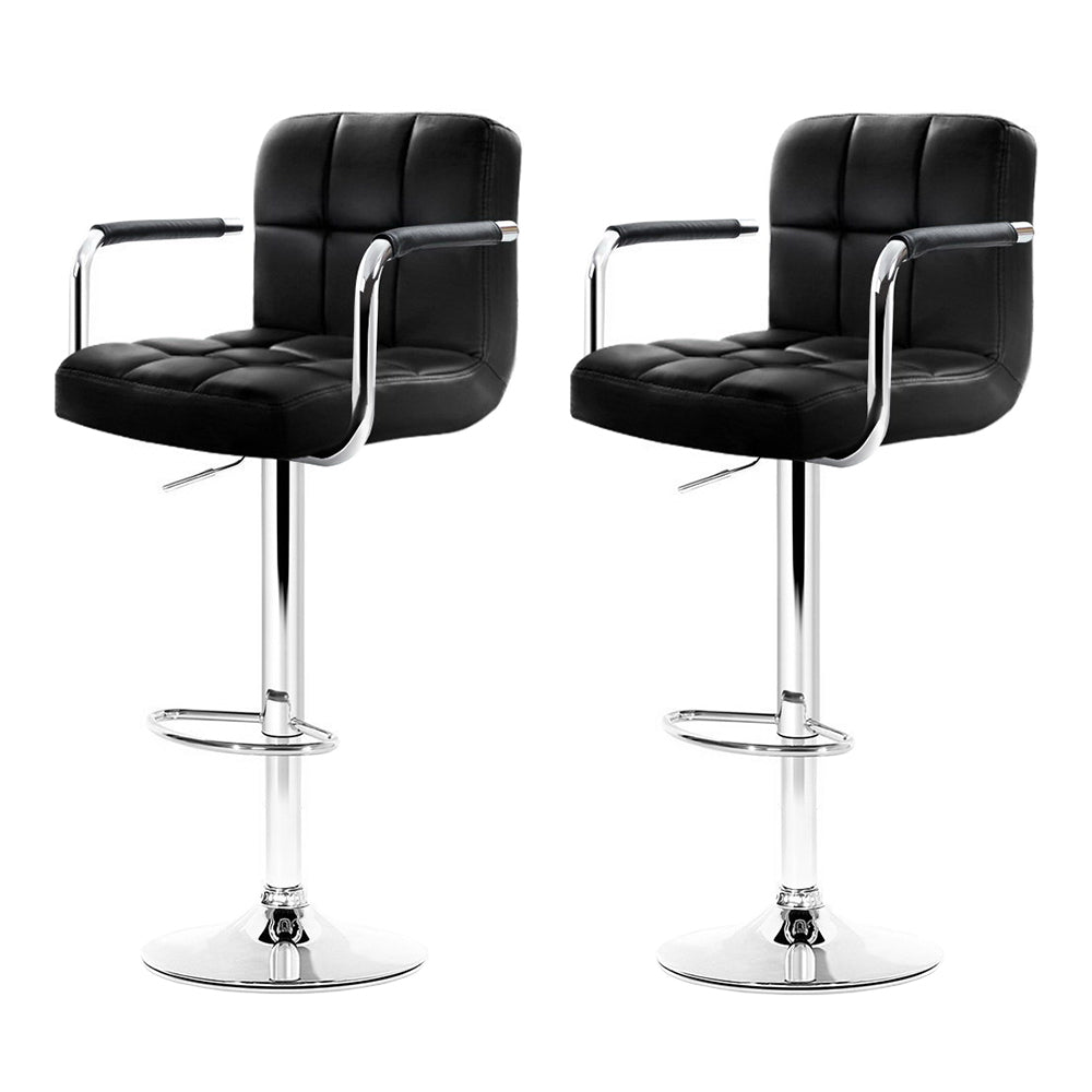 Artiss Set of 2 Bar Stools Gas lift Swivel Armrests - Steel and Black
