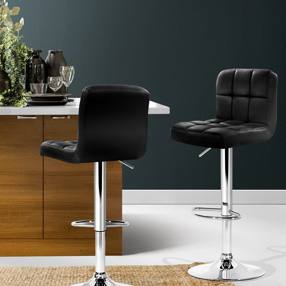 Artiss Set of 2 Bar Stools Gas lift Swivel Armrests - Steel and Black