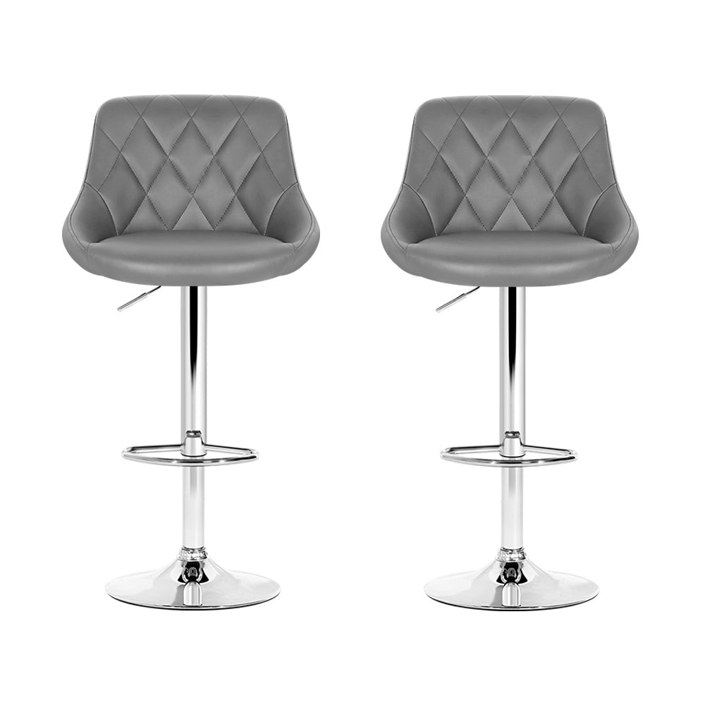 Artiss Set of 2 Bar Stools PU Leather Diamond Style - Grey