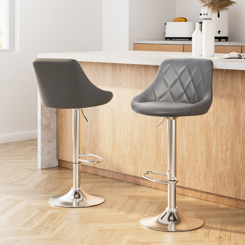 Artiss Set of 2 Bar Stools PU Leather Diamond Style - Grey