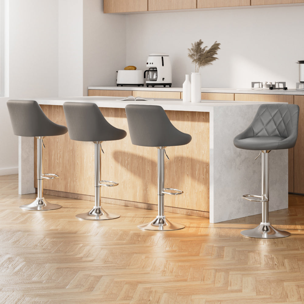 Artiss Set of 4 Bar Stools PU Leather Diamond Style - Grey