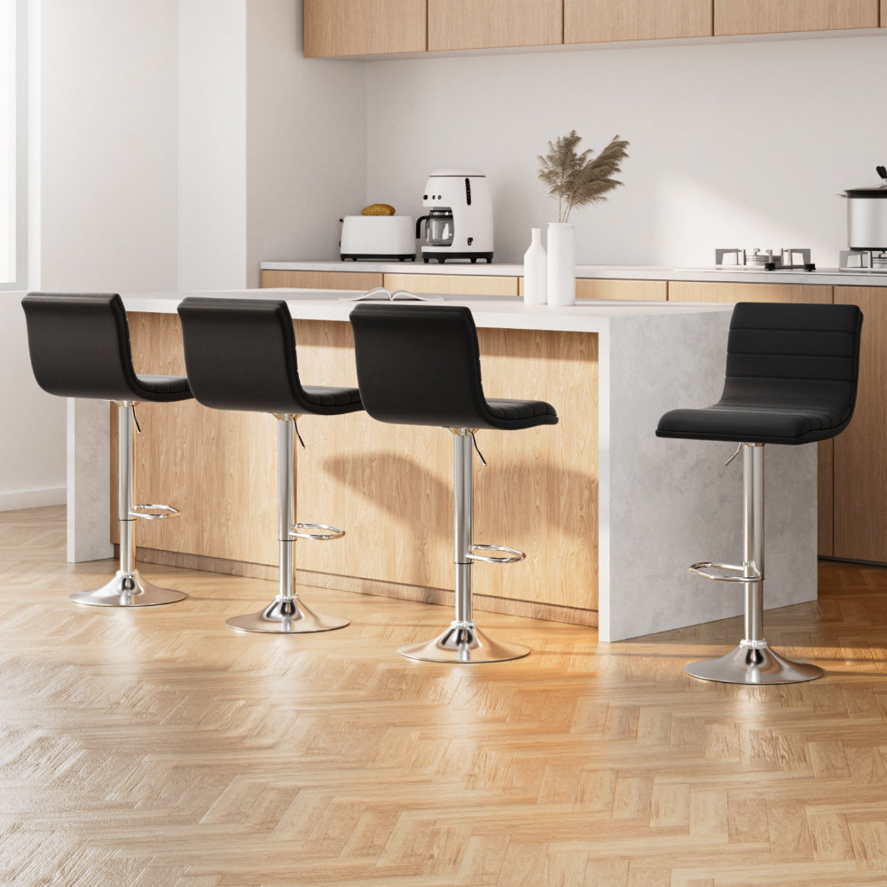 Artiss Set of 4 PU Leather Lined Pattern Bar Stools- Black and Chrome