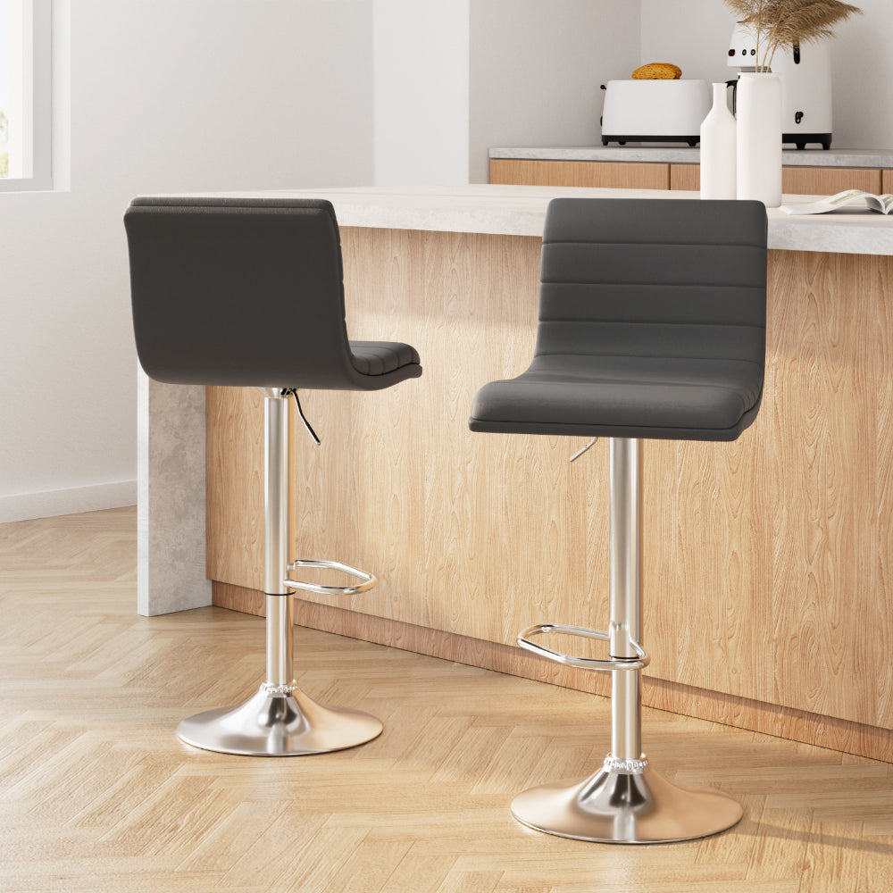 Artiss Set of 2 PU Leather Lined Pattern Bar Stools- Grey and Chrome