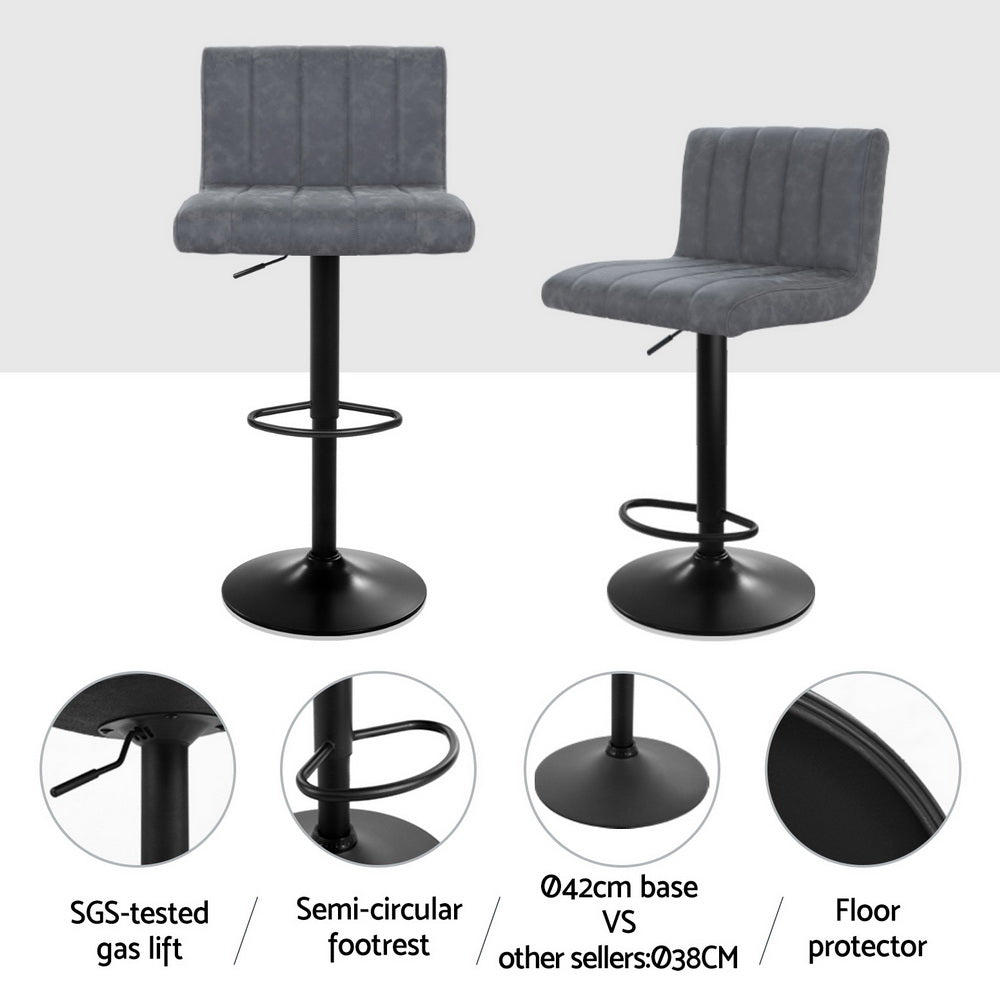 Artiss Set of 2 Bar Stools PU Leather Line Style - Grey