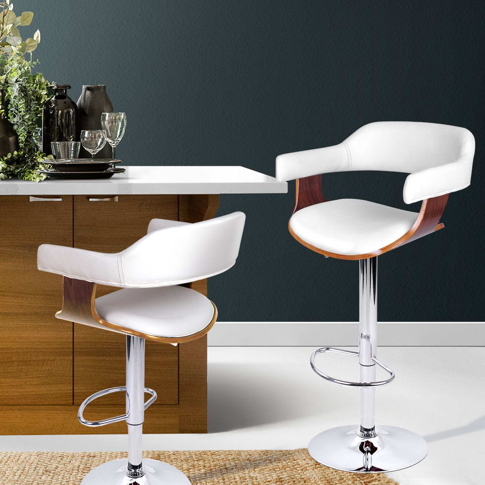 Artiss Wooden PU Leather Bar Stool - White and Chrome