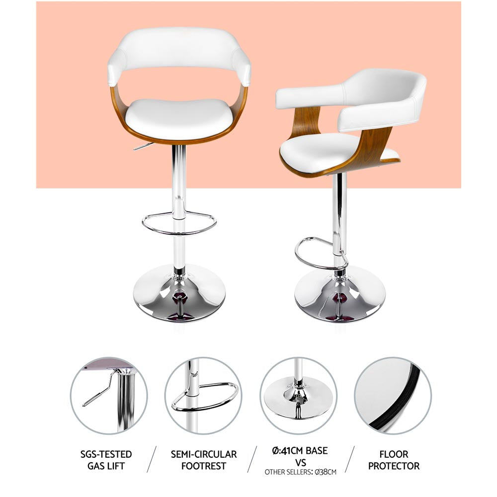 Artiss Set of 2 Wooden PU Leather Bar Stool - White and Chrome